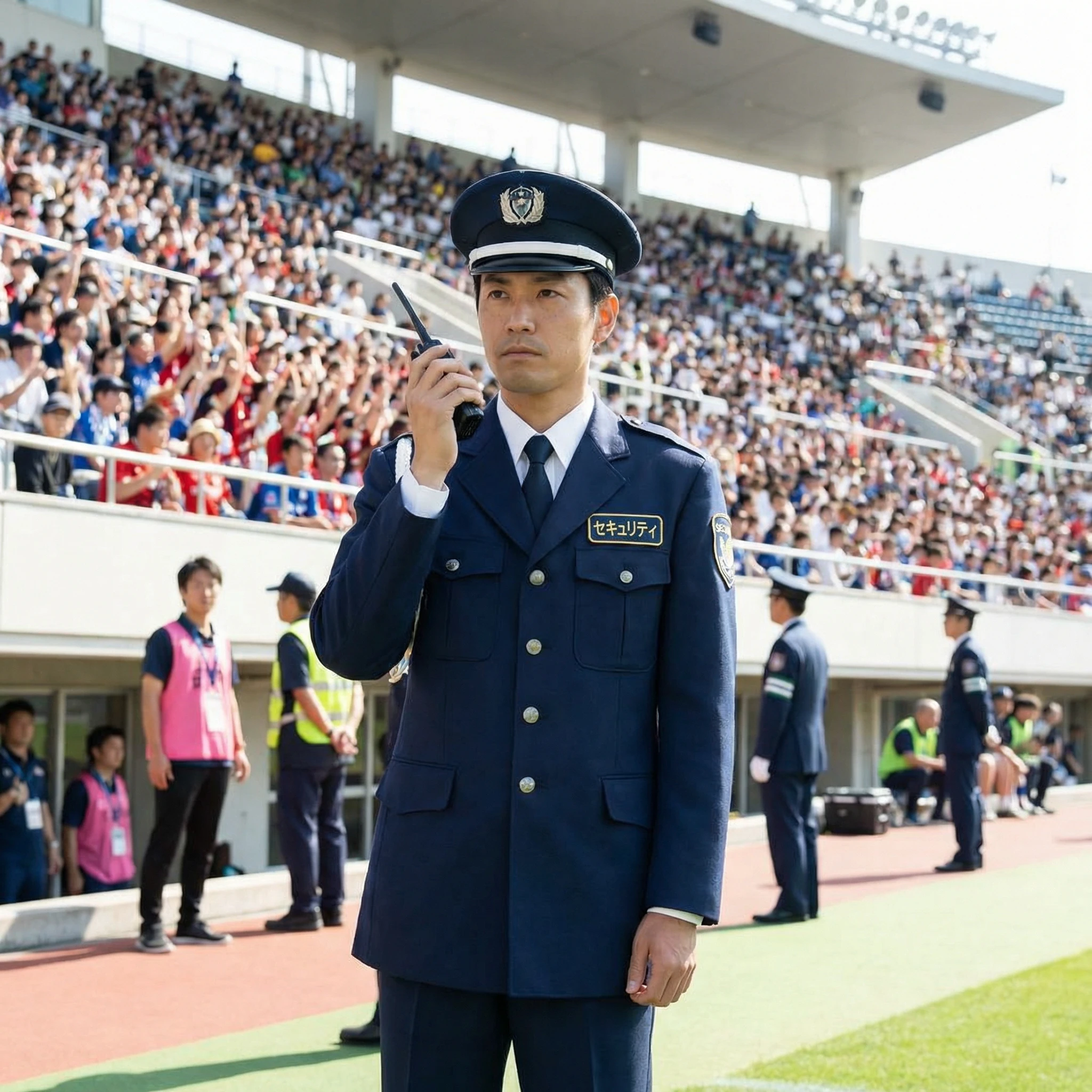 スポーツイベントでの警備業務を行うスタッフ