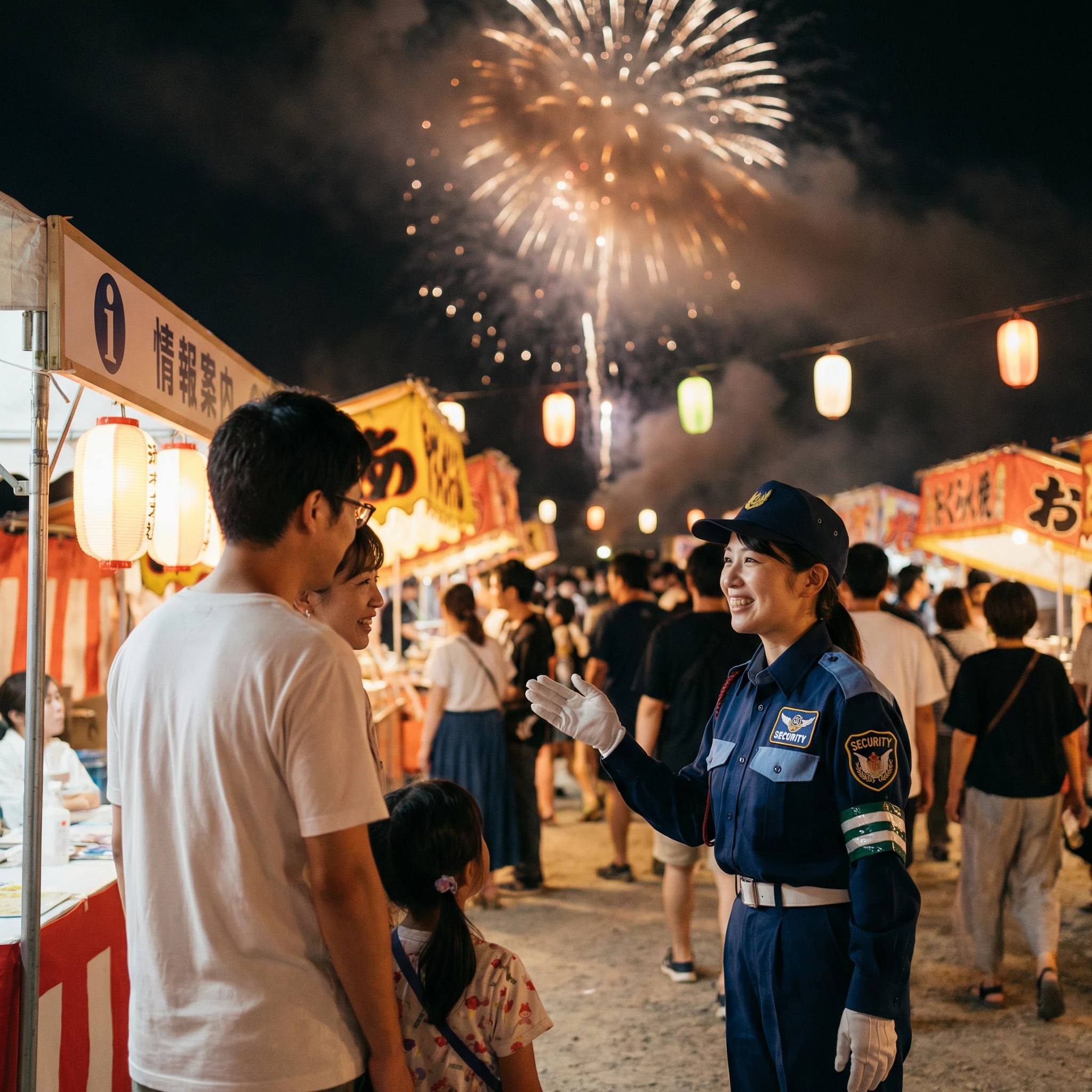 花火大会での誘導業務を行うスタッフ