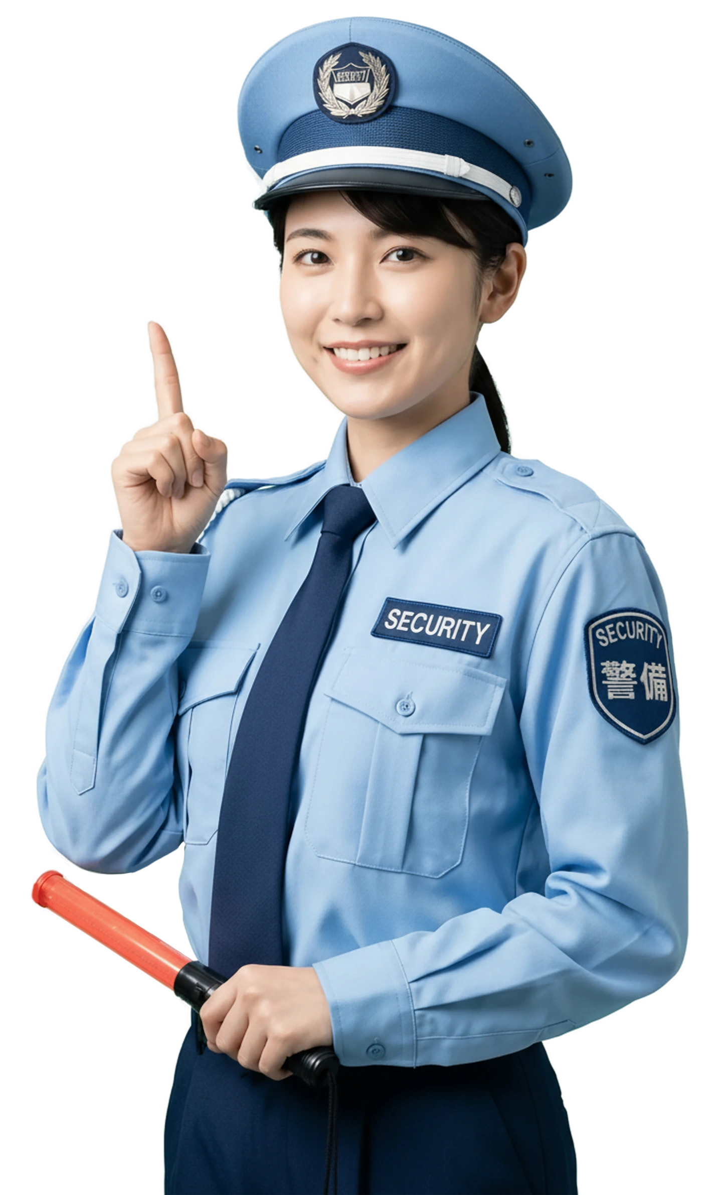 笑顔で交通誘導を行う女性警備スタッフの写真